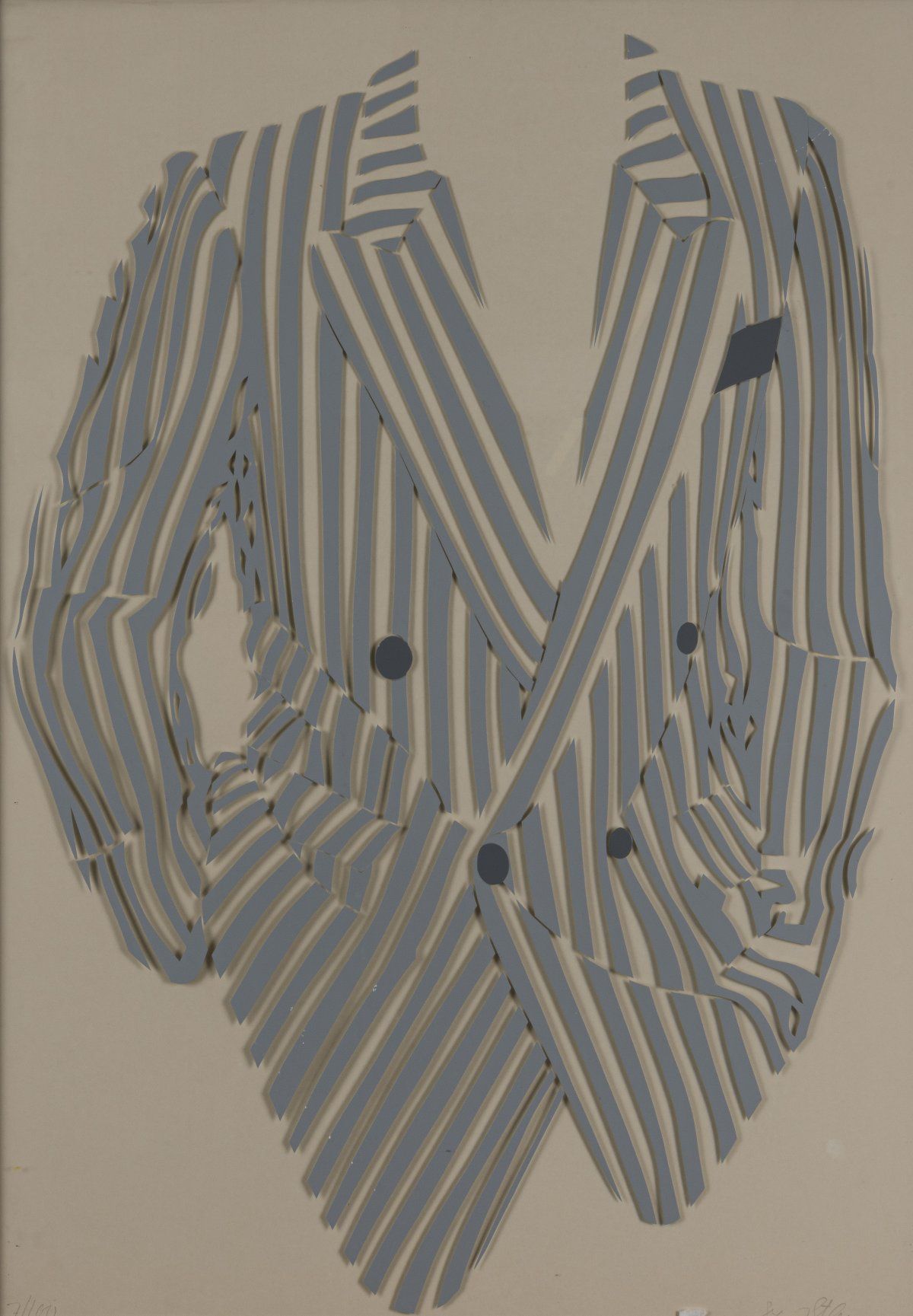 Null Lizzi Mallow（1937年，丹麦），《无题（夹克）》，1984年，玻璃上有5个不同灰度的粘合剂模版。每个66.0 x 46.0厘米（图像），&hellip;