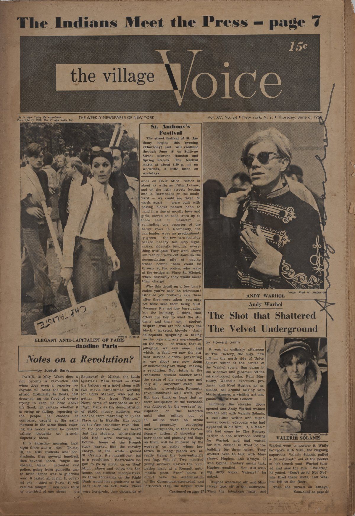 Null 安迪-沃霍尔（1928年匹兹堡-1987年纽约），《乡村之声》报纸版，1968年，1968年6月6日的《乡村之声》报纸版（由10张双页组成）。42.0&hellip;