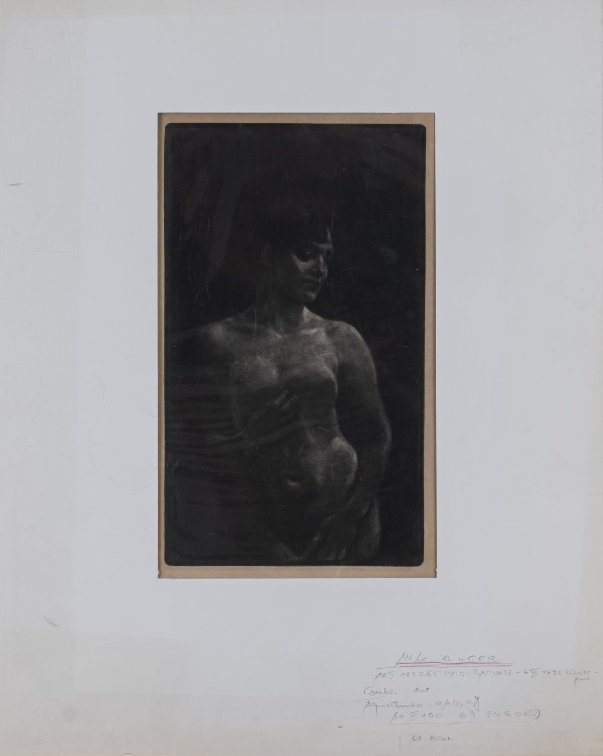 Null 马克斯-克林格（1857年莱比锡-1920年瑙姆堡），"女性裸体"，约1900年（可能是1904年），水波纹纸上的夹印蚀刻。28.8 x 16.9厘米&hellip;