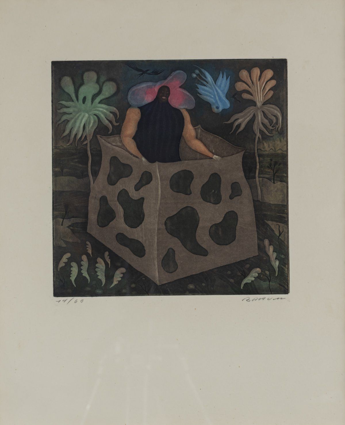 Null 阿里克-布劳尔（1929年维也纳-2021年同上），《无题》（戴帽子的人物），约1970年，纸上彩色蚀刻画。21.0 x 21.0厘米（版），44.0&hellip;