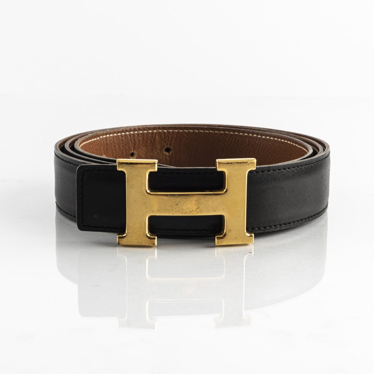 Null Hermès, Paris, Reversible belt with belt buckle 'H', 1994, Leather straps i&hellip;