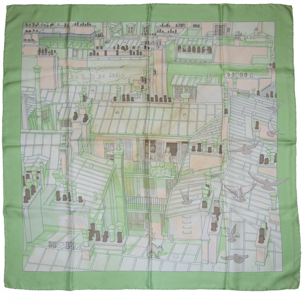 Null 爱马仕，巴黎，"Les Toits de Paris "围巾，2006年，丝绸，多色印刷。约90 x 90厘米。设计。Dimitri Rybaltch&hellip;