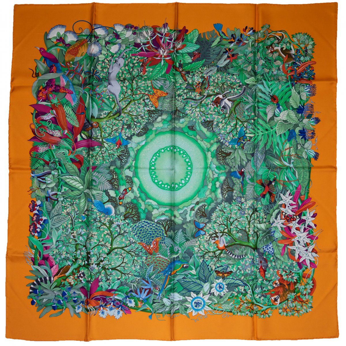Null 爱马仕，巴黎，"Au Coeur de la Vie "围巾，2007年，丝绸，多色印刷。约90 x 90厘米。设计。Aline Honoré。

签&hellip;