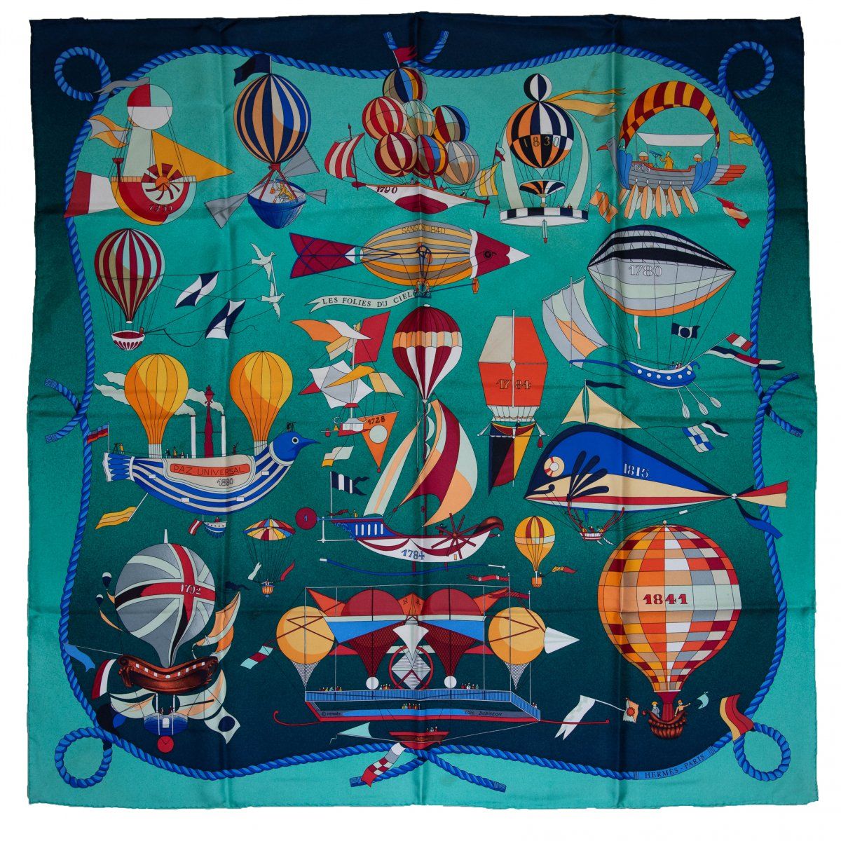 Null 爱马仕，巴黎，"Les Folies du Ciel "围巾，1984年，丝绸，多色印刷。约90 x 90厘米。设计。Loïc Dubigeon。

&hellip;