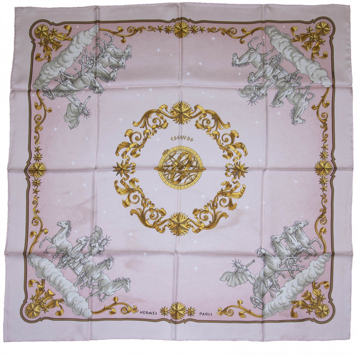 Null 爱马仕，巴黎，"宇宙 "围巾，1966年，丝绸，多色印刷。约90 x 90厘米。设计。菲利普-勒杜。

签名：© HERMÈS, LEDOUX,