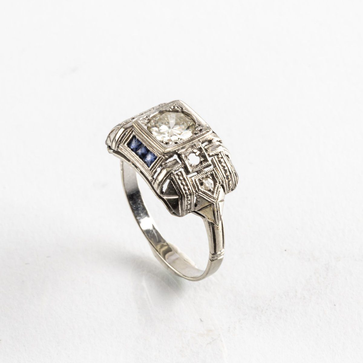 Null Germany, Art Deco Ring, c. 1935, 750 white gold, diamonds, sapphires. 2.18 &hellip;