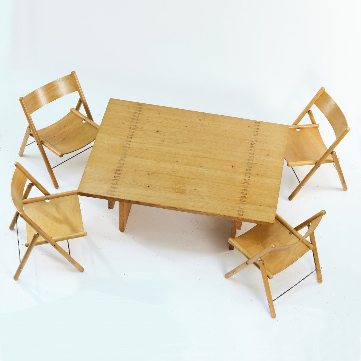 Null Otl Aicher, 'Rotis' table with 4 folding chairs, 1971/72, Table: H. 64 x 16&hellip;