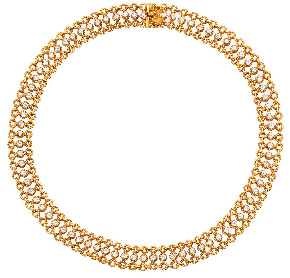 CARTIER "Ribbon" necklace made of twisted yellow gold flexible mesh, enhanced wi&hellip;