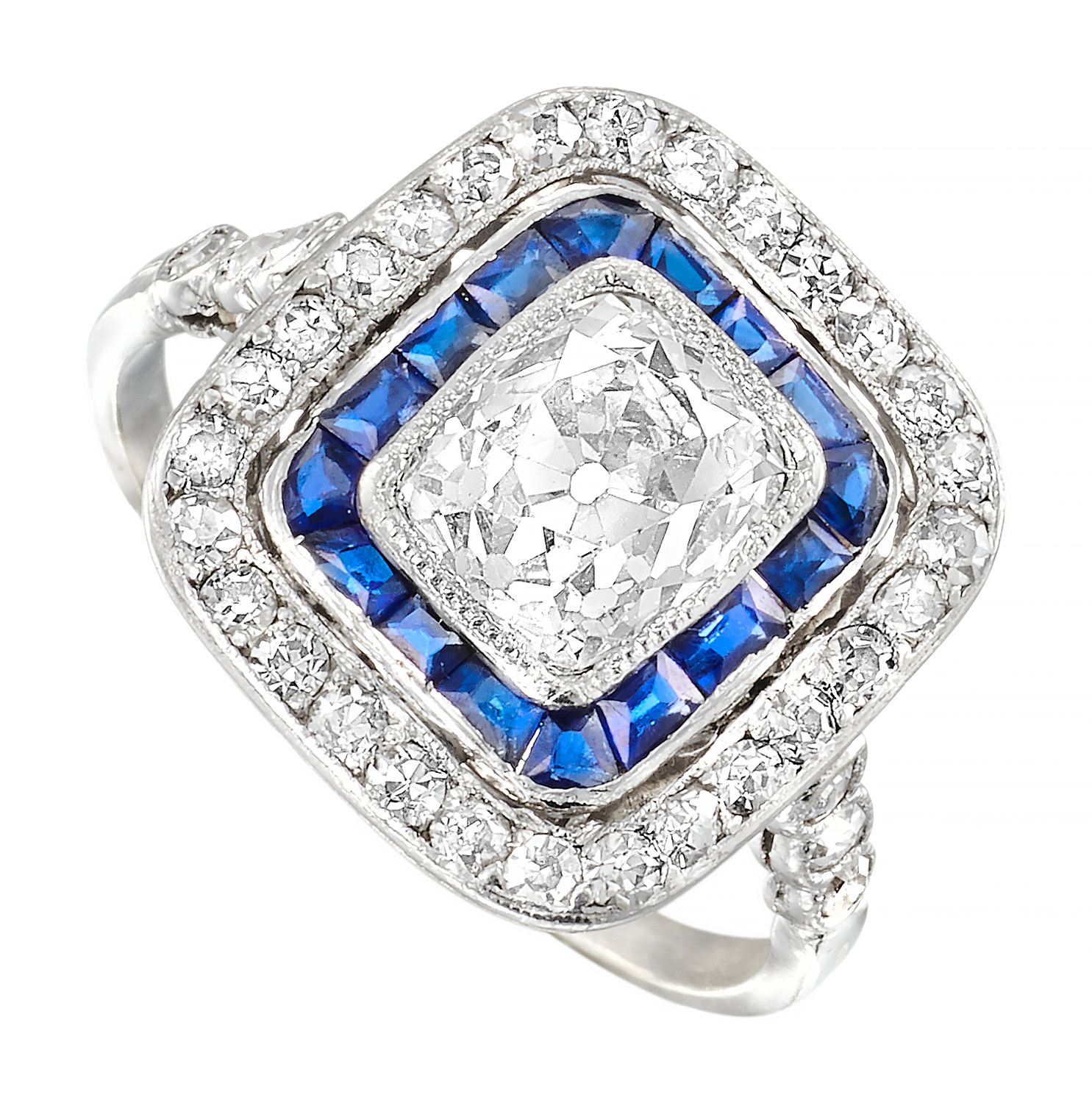 Bague d'époque Art Déco Platinum Art Deco ring retaining a european cut diamond &hellip;