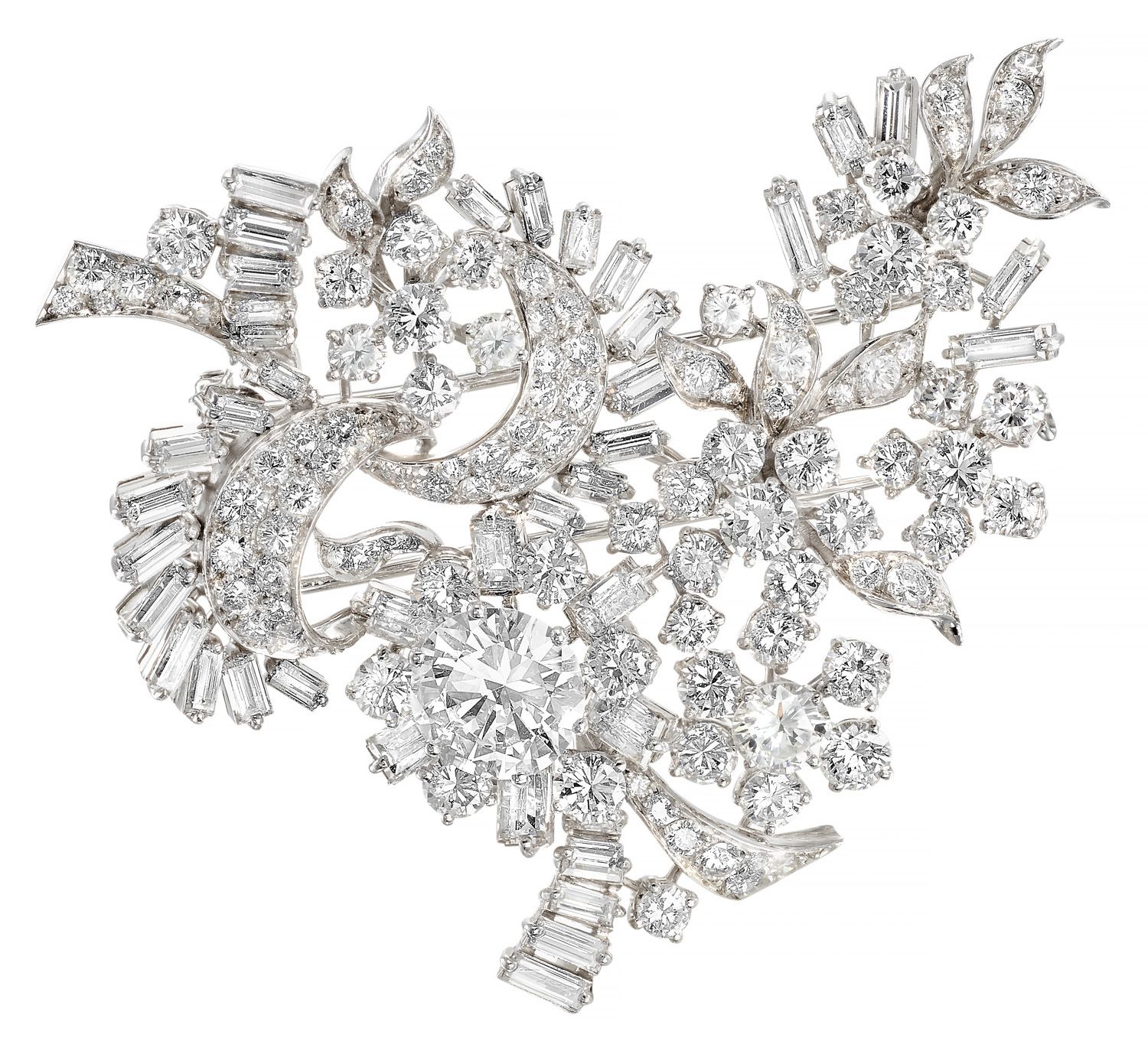 IMPORTANTE BROCHE à décor floral, réalisée en or blanc pavée de diamants taille &hellip;