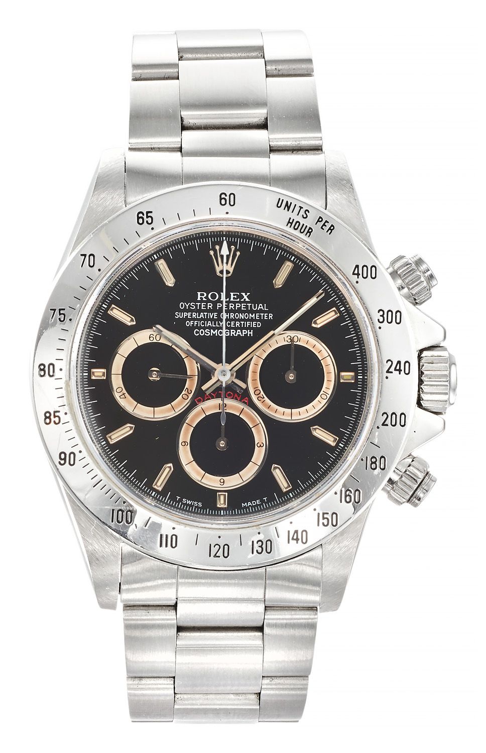 ROLEX Extremely rare man's steel chronograph watch, steel tachymeter bezel, blac&hellip;