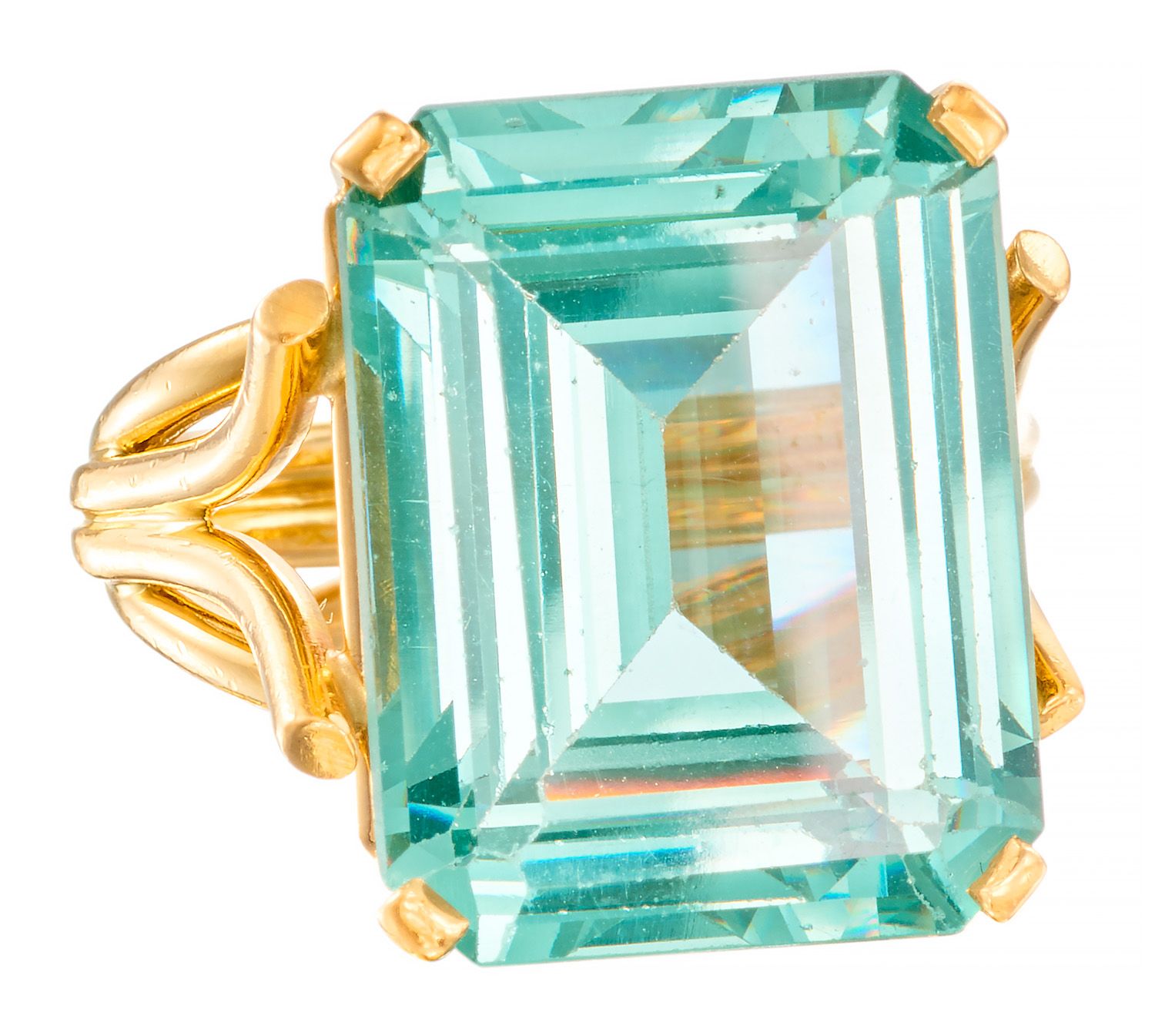Bague Yellow gold ring mounted with a green rectangular stone
