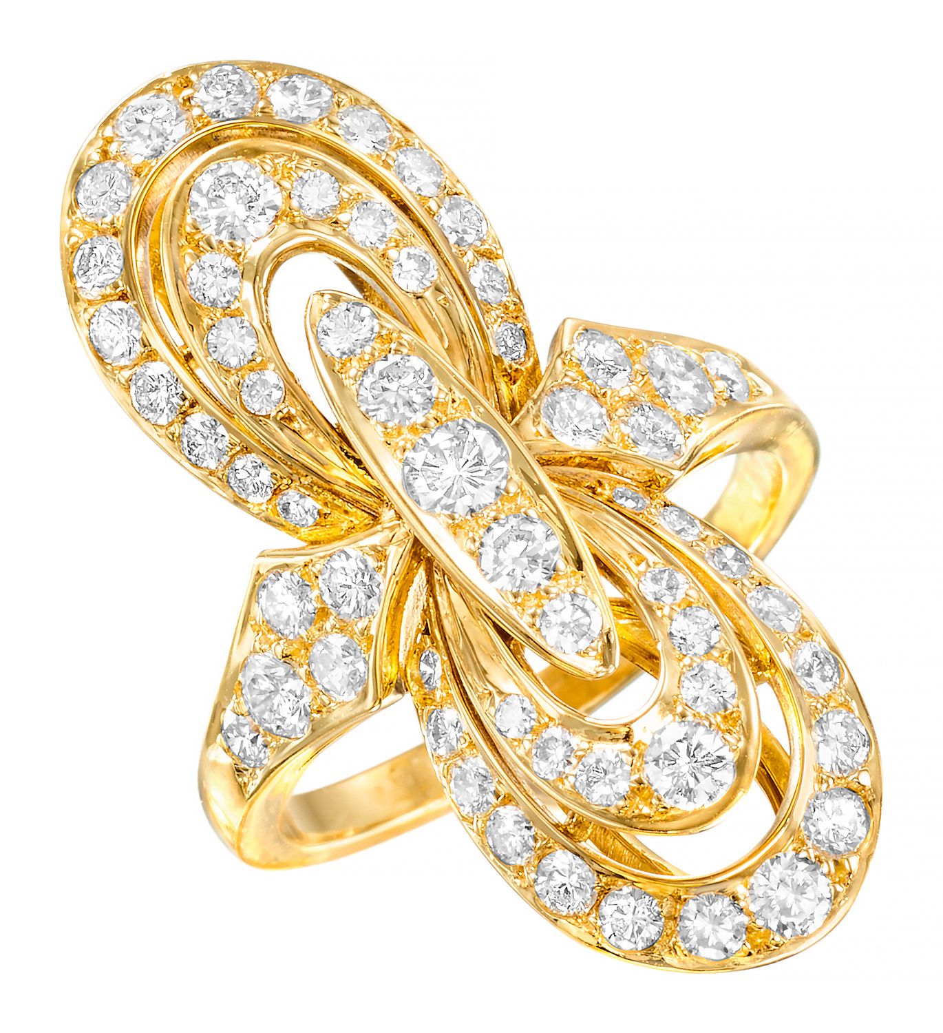 Bague in oro giallo, decorato con curve geometriche e pavé di diamanti taglio br&hellip;