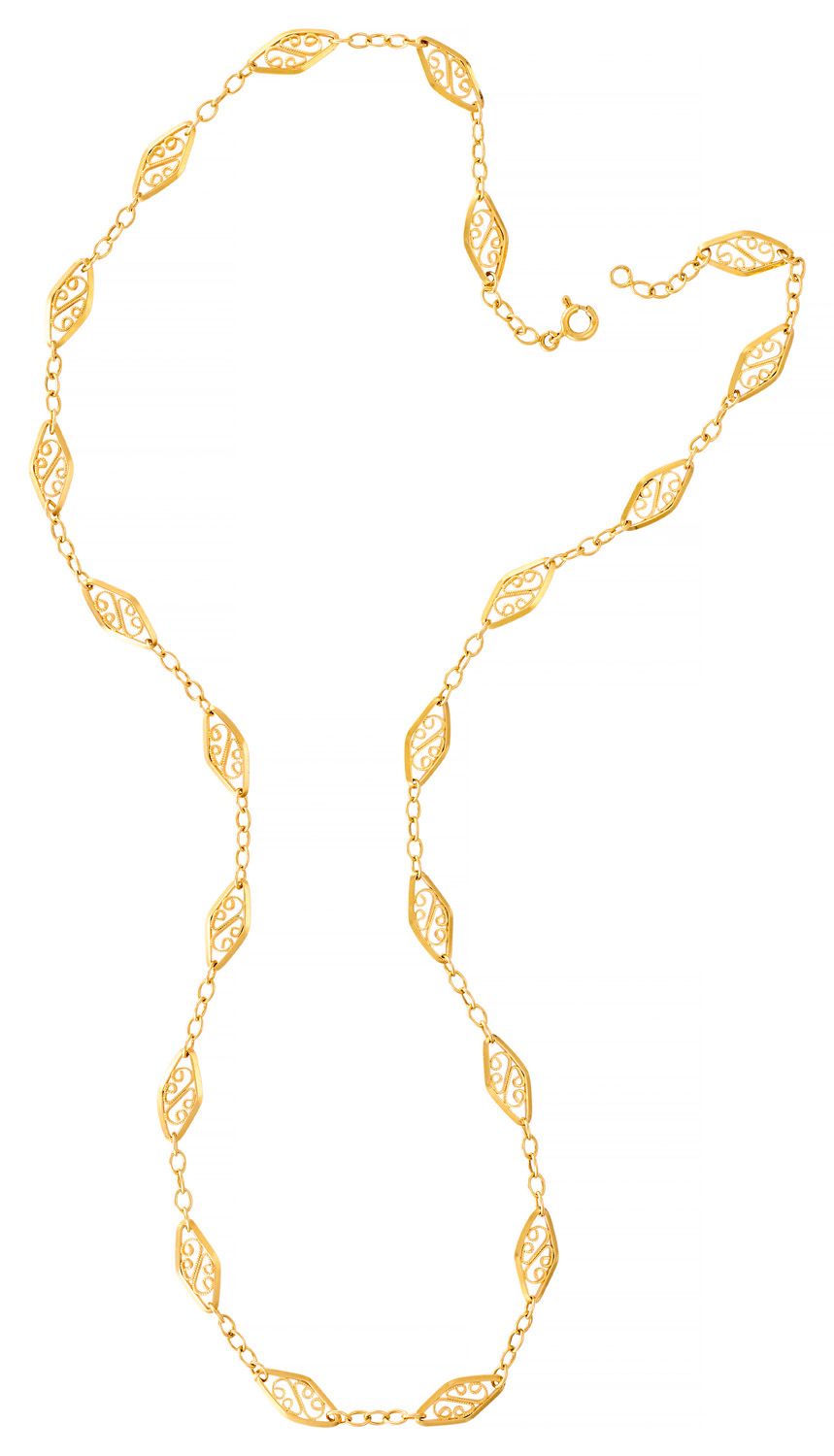 Collier draperie aus Gelbgold

L: 60 cm

Kg: 17,50 g (18K-750/1000)