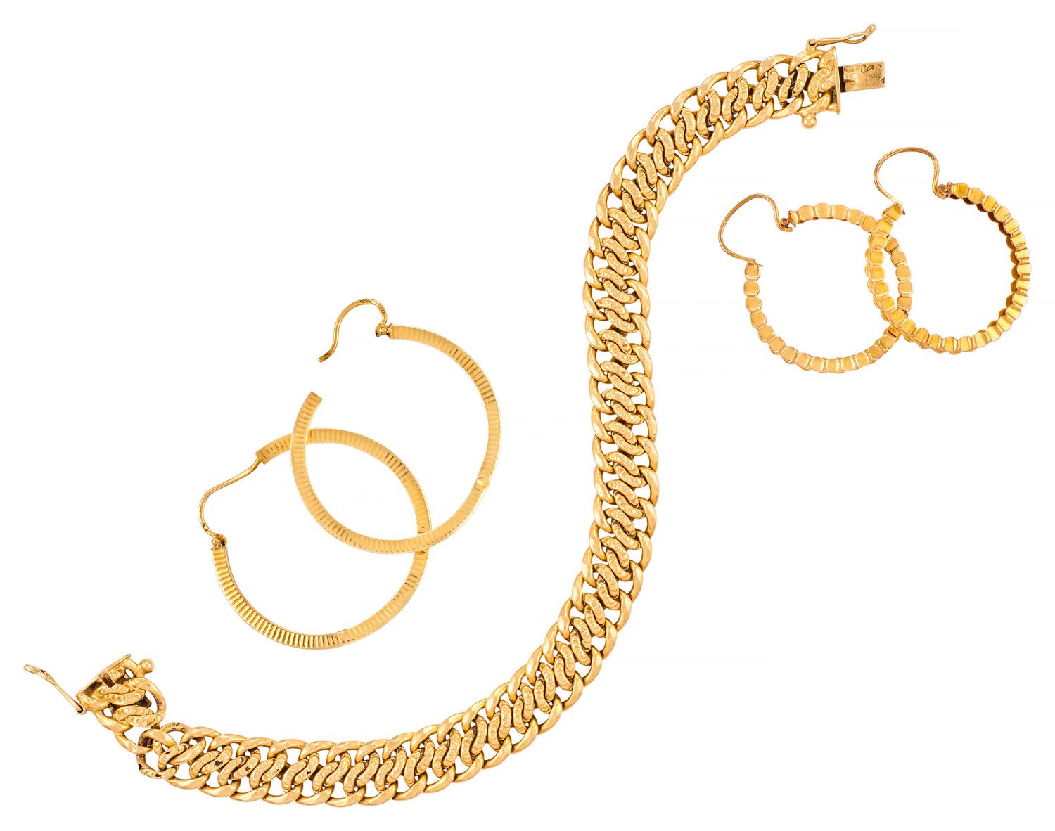 Lot en or jaune (18K-750/1000) comprenant : un bracelet (déterioré) - L : 18,5 c&hellip;