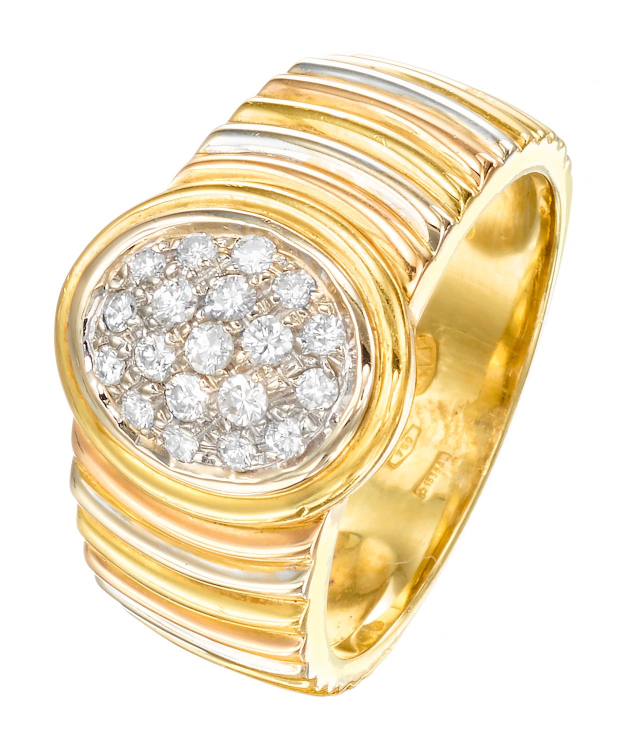 Bague bicolore à décor de godrons pavée de diamants taille brillant (env. 0,5 ct&hellip;