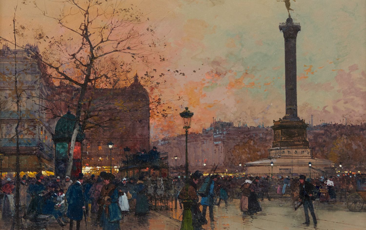 Null Eugène GALIEN-LALOUE 1854-1941年

夕阳下的拉贝蒂尔广场（Place de la bastille）

右下角有签名的水&hellip;
