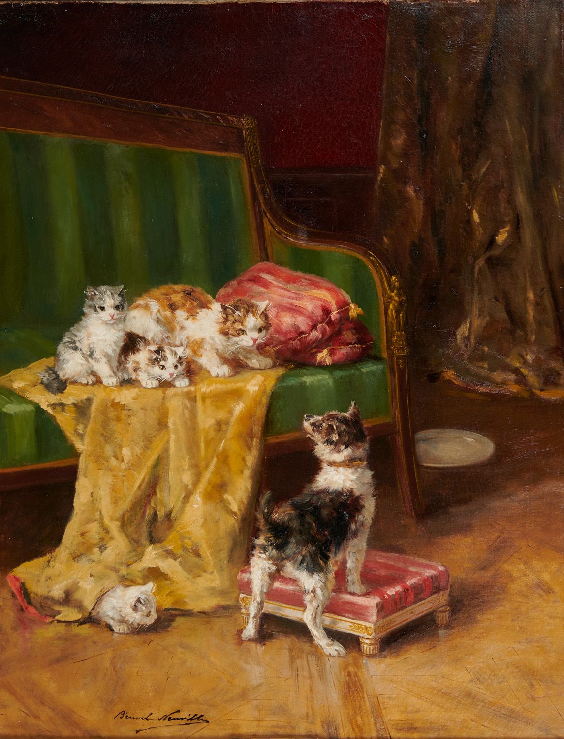 Null A.Brunel de neuville 1852-1941

小猫和小狗

布面油画，左下角有签名

74 x 54