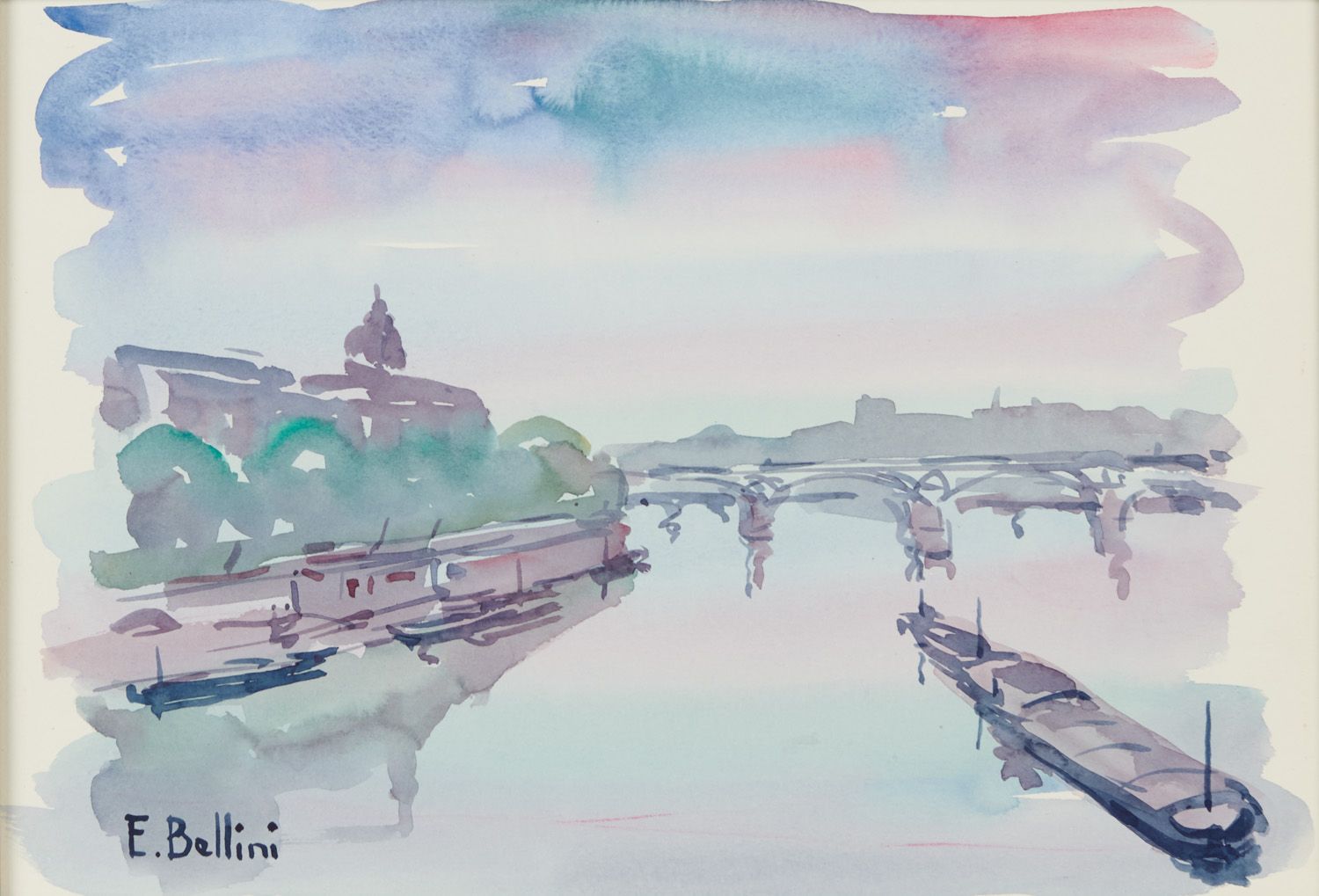 Null Emmanuel BELLINI 1904-1989

巴黎，大皇宫和亚历山大三世桥

左下角有签名的水彩画

视力：21.5 x 31.5