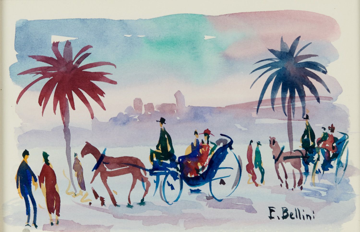 Null Emmanuel BELLINI 1904-1989

Cannes, 夫妇在suquet的马车上

右下角有签名的水彩画

视力：13 x 19,5
