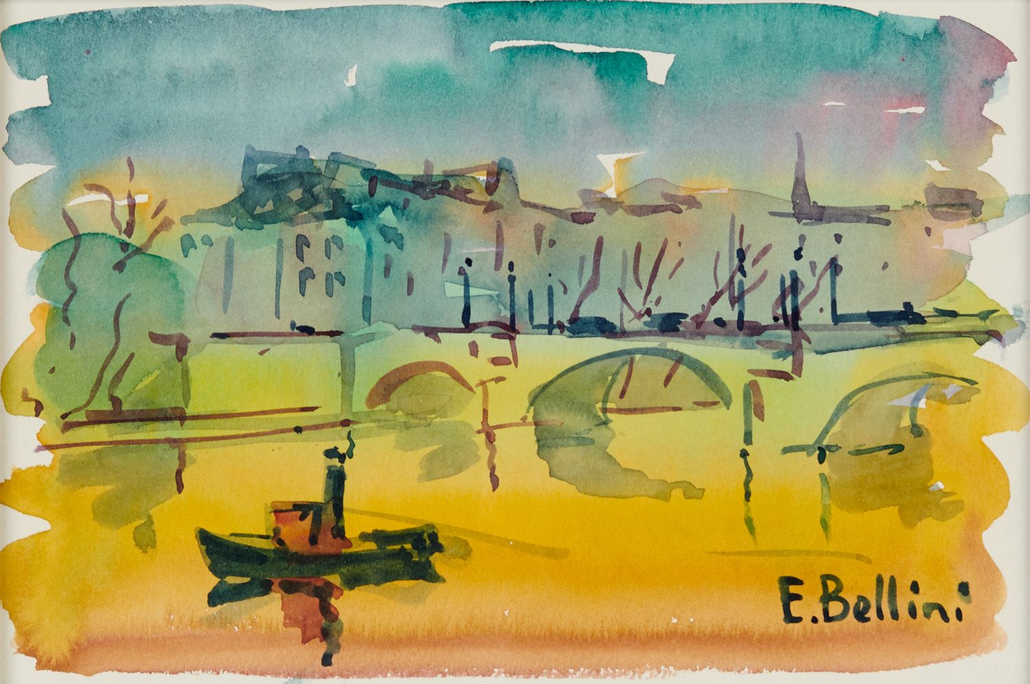 Null Emmanuel BELLINI 1904-1989

巴黎，新桥

右下角有签名的水彩画

视力：13 x 19,5