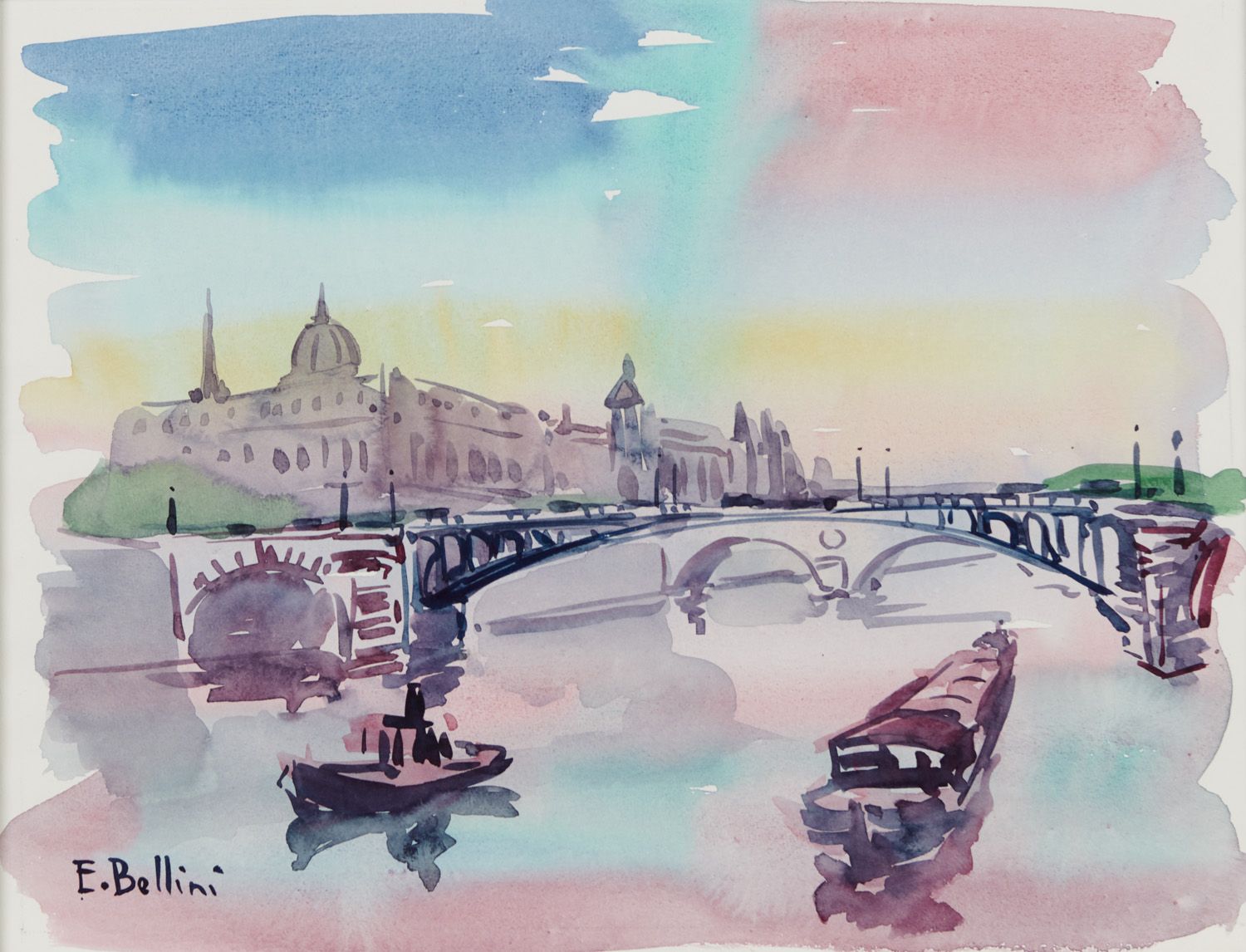 Null Emmanuel BELLINI 1904-1989

巴黎，巴黎圣母院大桥

左下角有签名的水彩画

视力：25.5 x 33.5