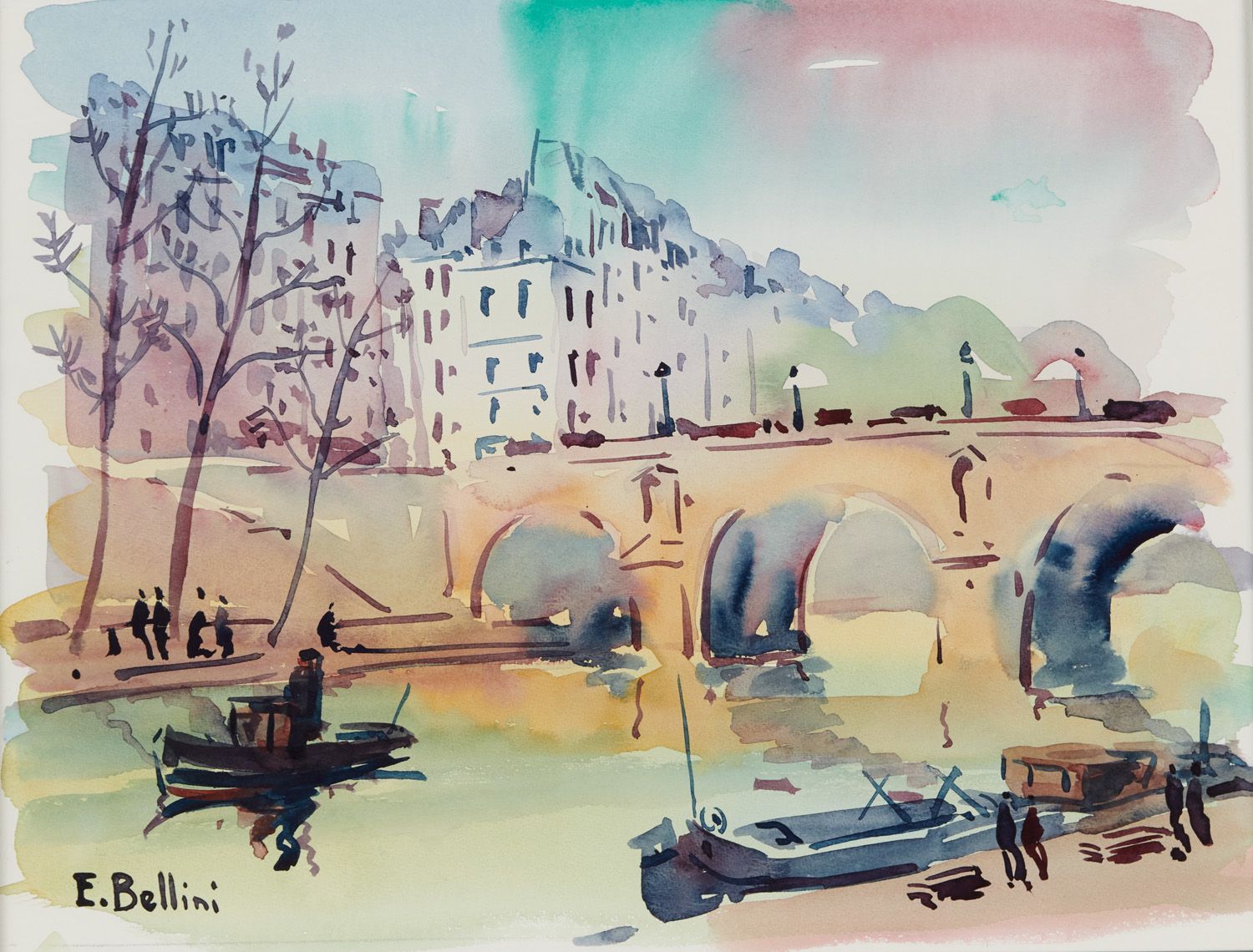 Null Emmanuel BELLINI 1904-1989

巴黎，玛丽桥

左下角有签名的水彩画

视力：25 x 33,5