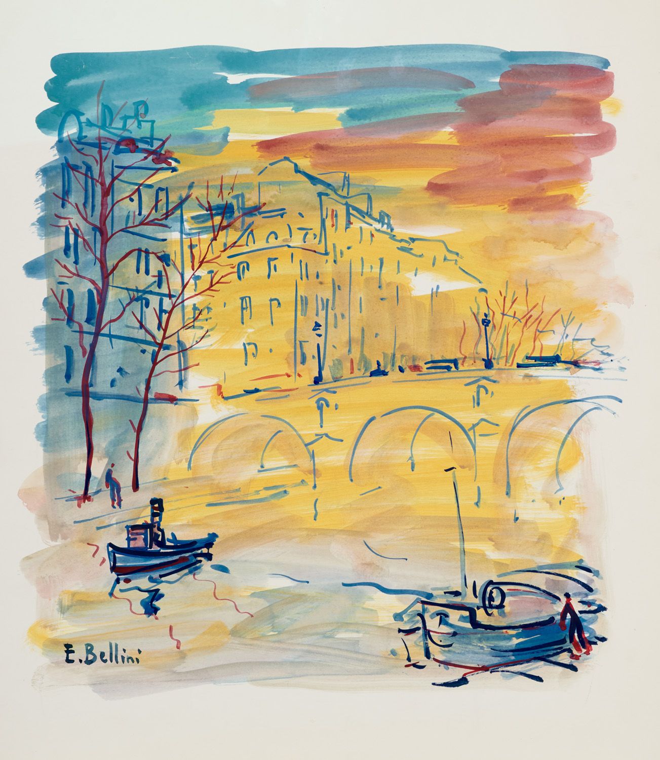 Null Emmanuel BELLINI 1904-1989

巴黎，玛丽桥

左下角签名的水彩画

视力：57.5 x 50.5