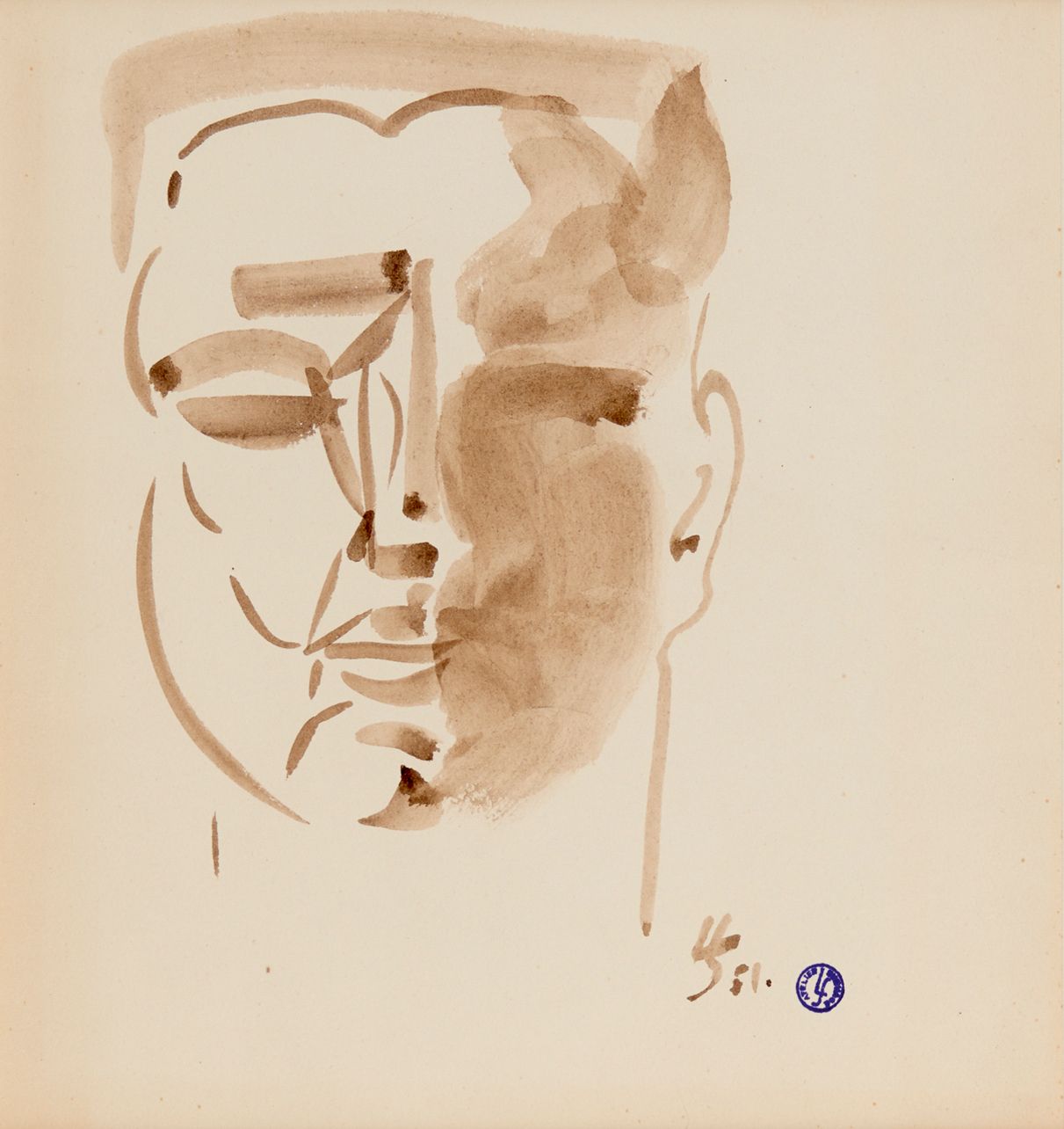 Null Léopold SURVAGE 1879-1968

肖像画, 1951

右下角有深褐色图案和日期，右下角盖有印章

23,5 x 22,5