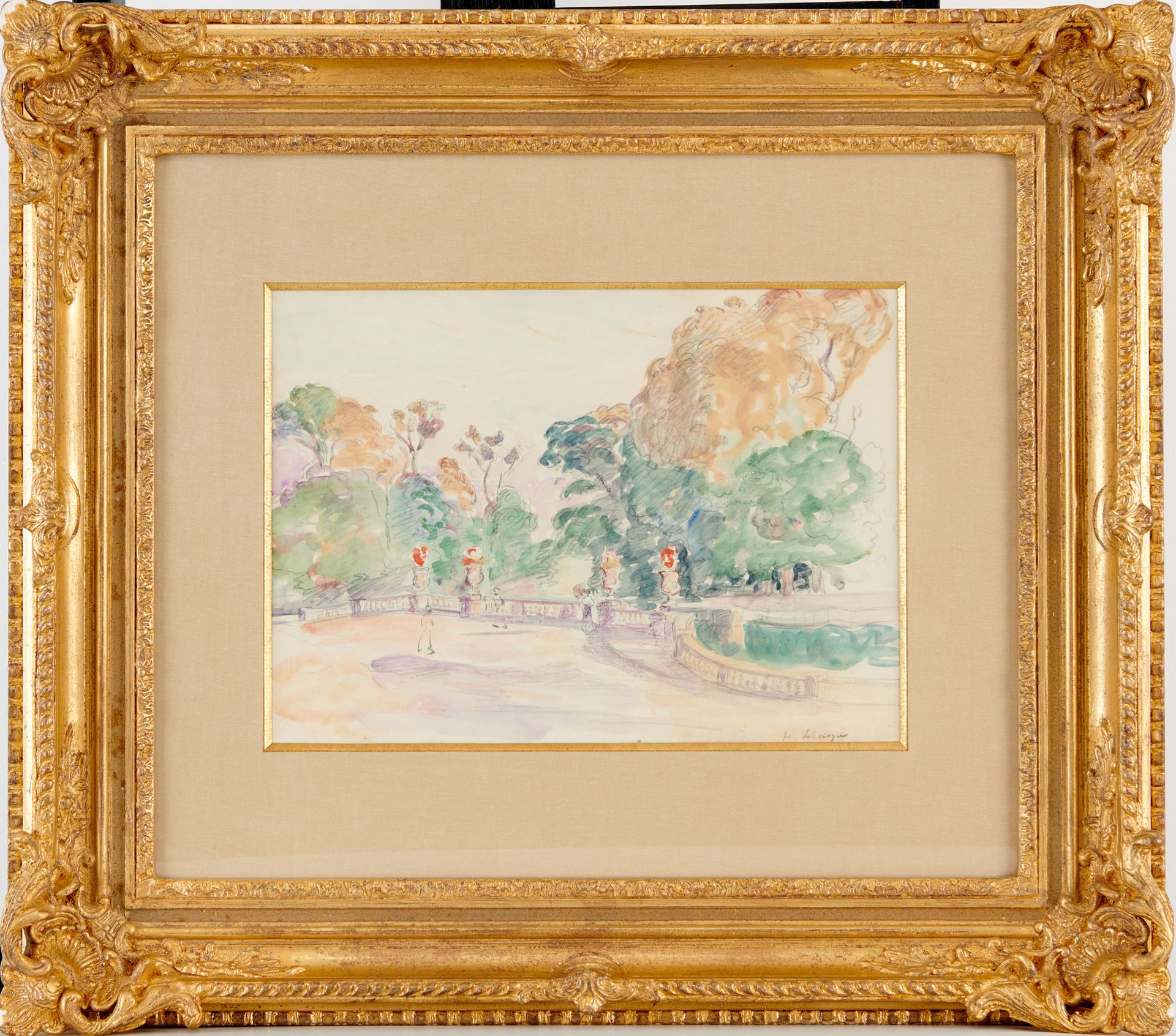 Null Henri LEBASQUE 1865 - 1937

公共花园的动画景观

右下角签名的水彩画

视力：26 x 37
