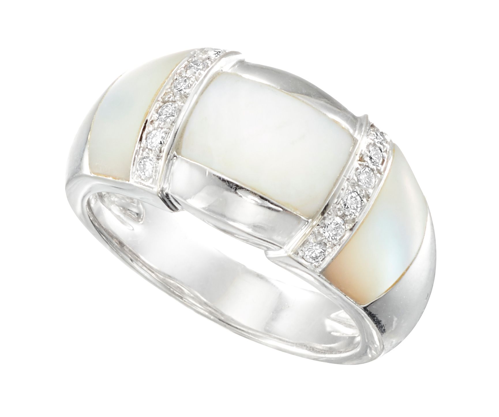 Bague en or blanc sertie de nacre et petits diamants
TDD : 58
Pb : 13,28 g (18K-&hellip;