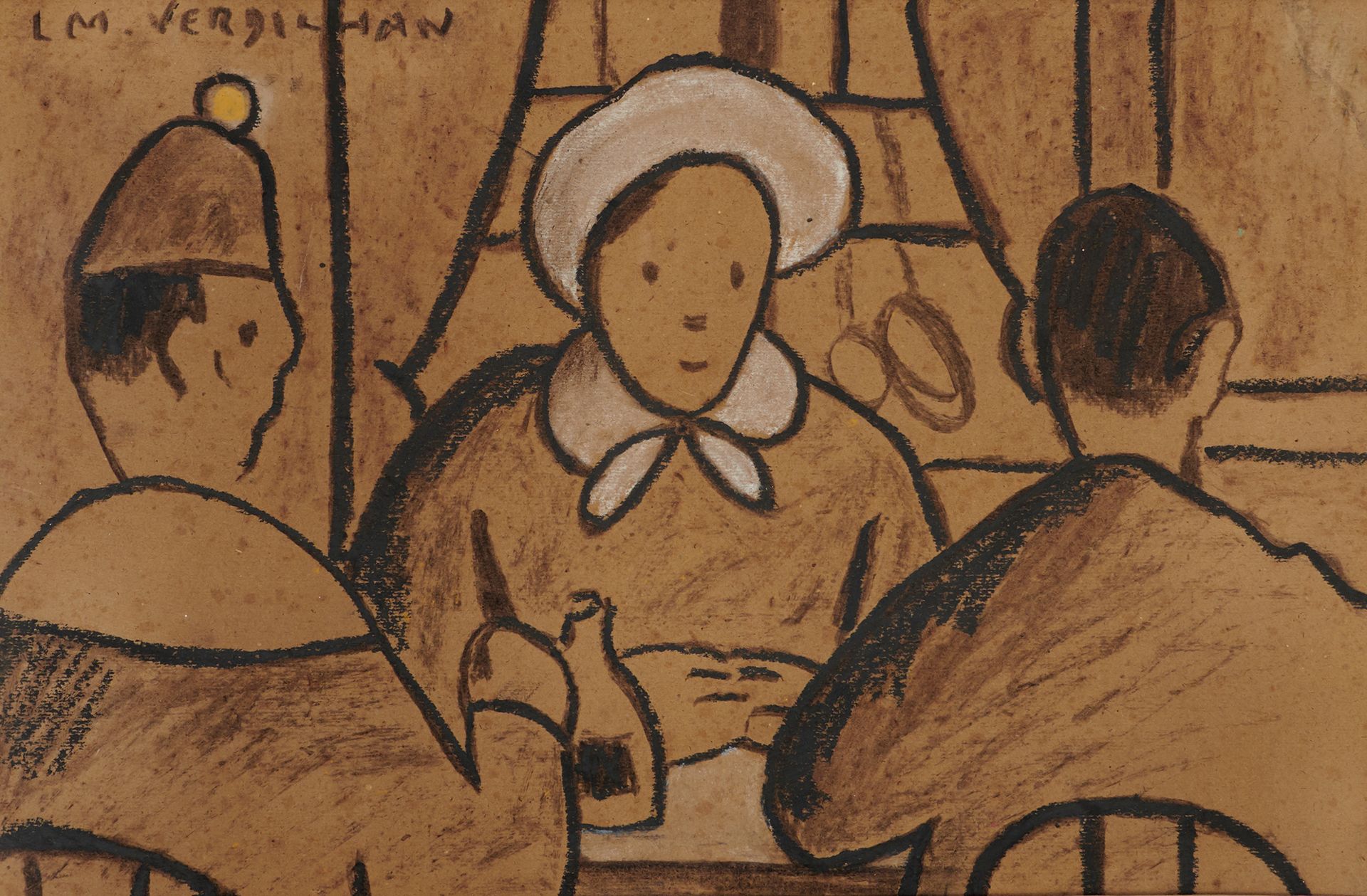 Louis Mathieu VERDILHAN 1875-1928 晚餐

卡片上的水彩画，左上方有签名
39 × 44 厘米
