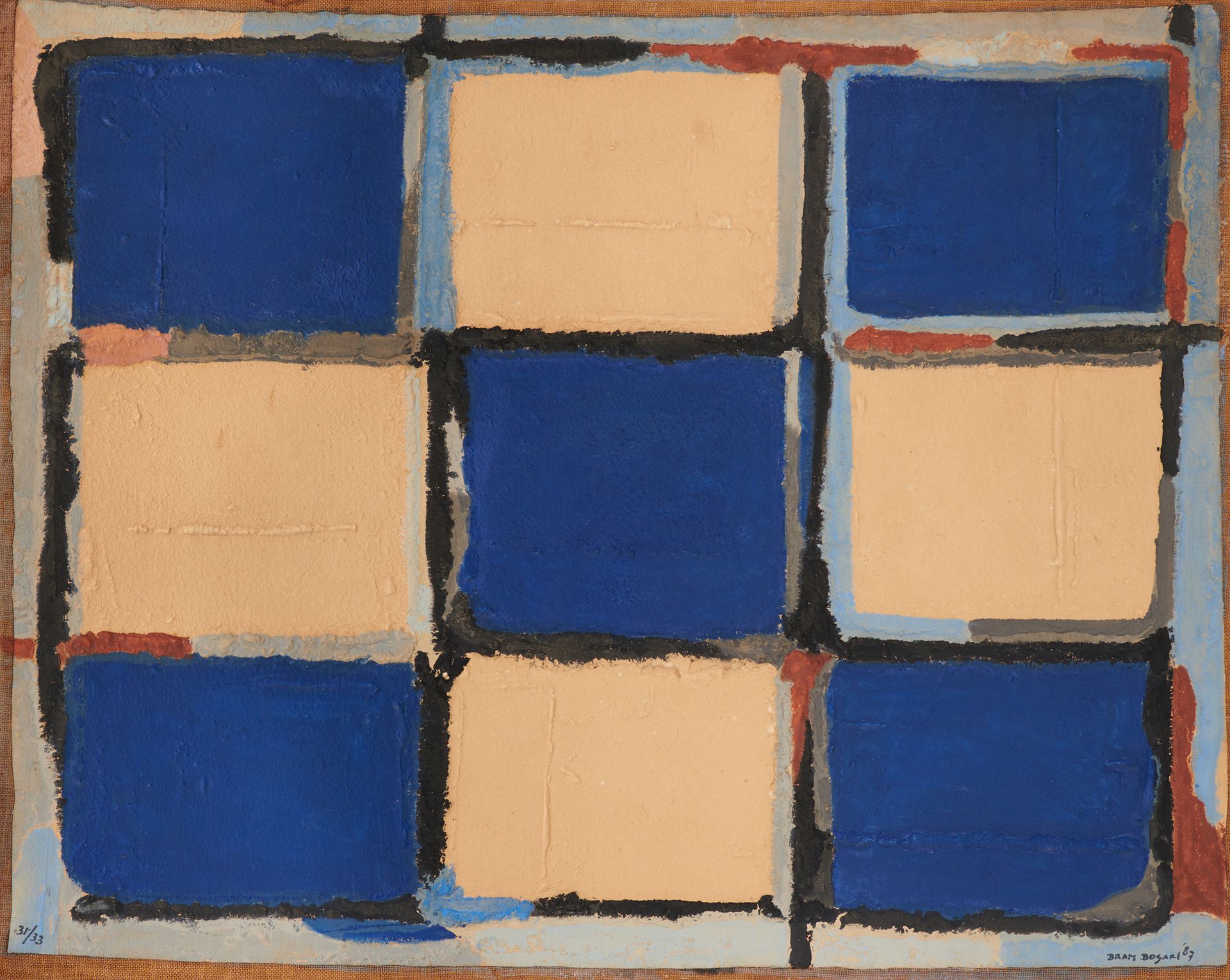 Bram BOGART 1921-2012 构成，87

纸上水墨画，铺在画布上，右下方有签名和年代，左下方有编号 31/33
117 x 146 厘米