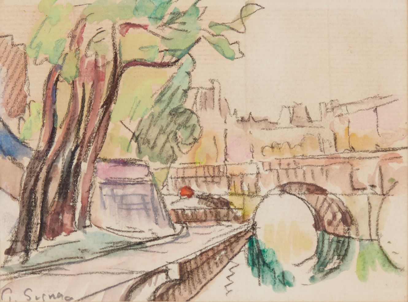 Paul SIGNAC 1863-1935 塞纳河上的桥
水彩画，左下方有签名
10.5 x 13.8 厘米

出处 ： 
雅克-罗德里格斯-亨利克斯，背面盖章&hellip;