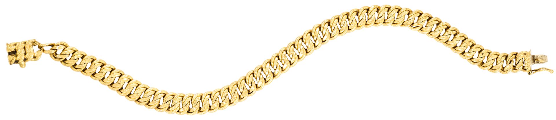 Bracelet aus Gelbgold, amerikanische Masche beschädigt (M,C).
L: 21 cm
Pb: 9,94 &hellip;