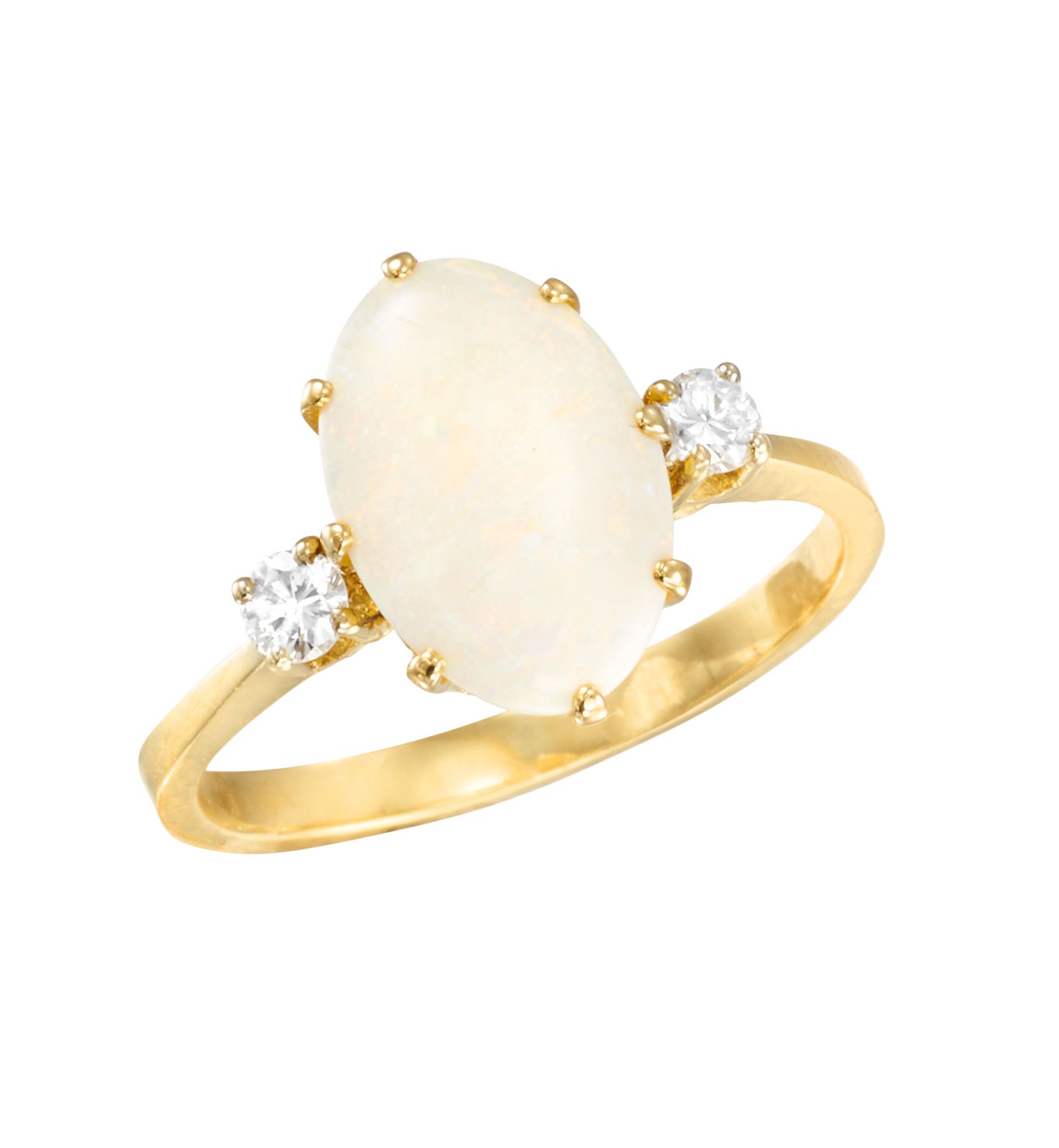 Bague en or jaune sertie d'une opale épaulée de 2 diamants taille brillant 
TDD &hellip;