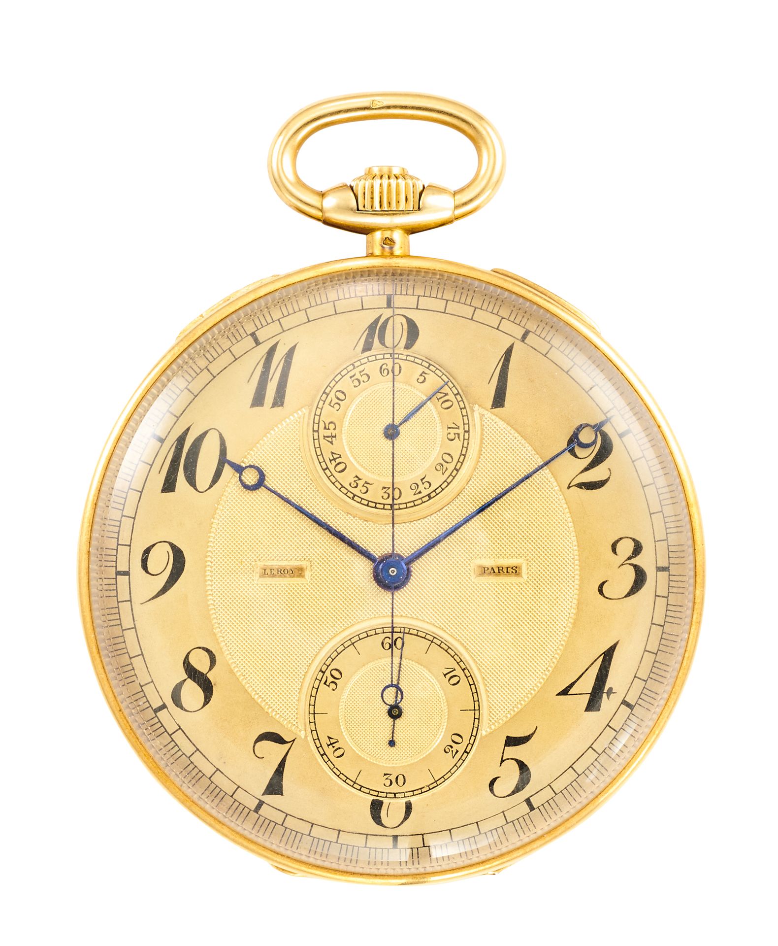 LEROY & CIE Montre à gousset chronographe en or jaune, fond or satiné et guilloc&hellip;