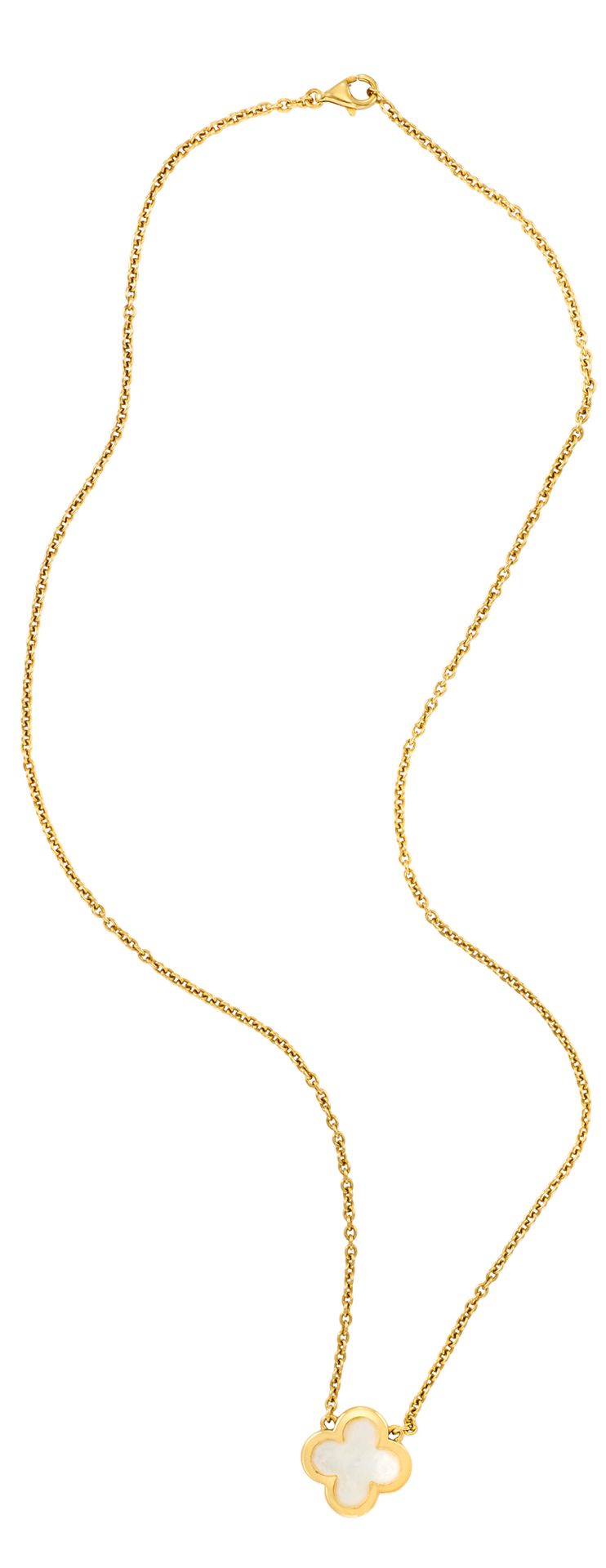 VAN CLEEF & ARPELS 阿尔罕布拉 "系列 
双面镶嵌珍珠母贝的黄金四叶草项链
刻有字母和编号
直径：1.6 厘米 - 长度：47.5 厘米
重量&hellip;