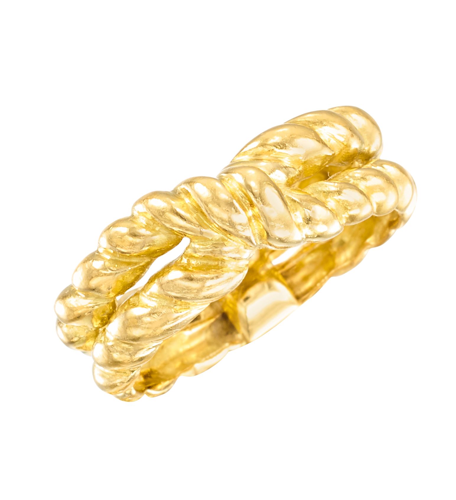 Bague en or jaune à décor de torsades
TDD : 48
Pb : 4,50 g (18K-750/1000)