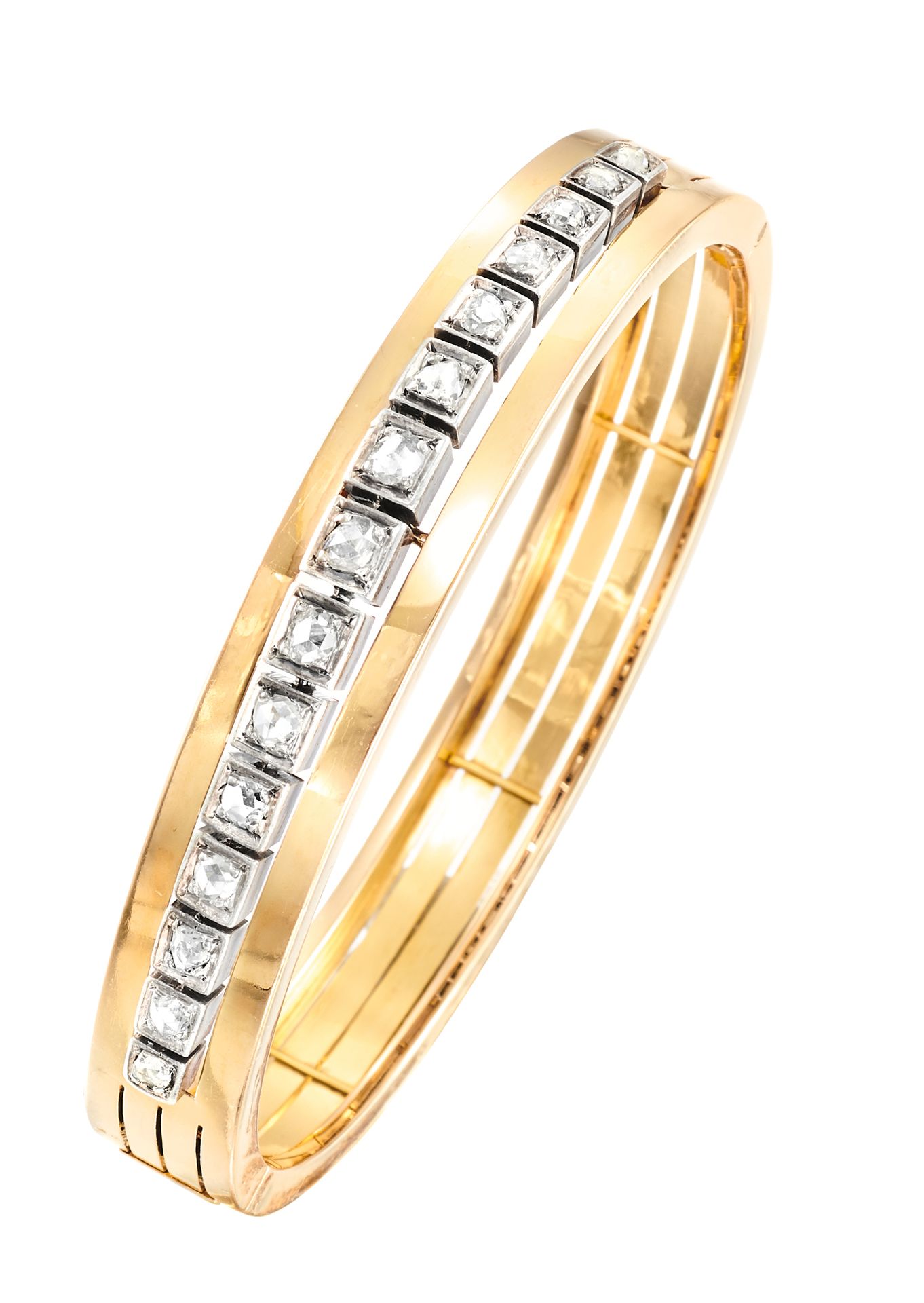 Bracelet jonc ovalisé in oro giallo con apertura laterale, periodo rétro, corpo &hellip;