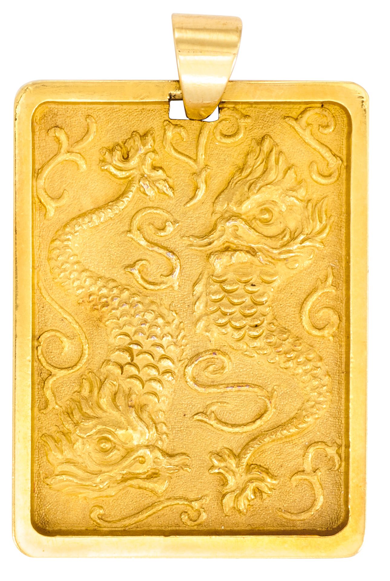 Pendentif en or massif mat et brillant de forme rectangulaire à décor de dragons&hellip;