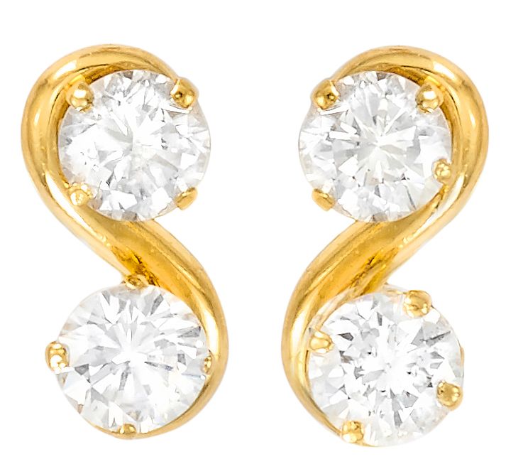 Paire de boucles d'oreilles "S" en or jaune chacune retenant deux diamants pesan&hellip;