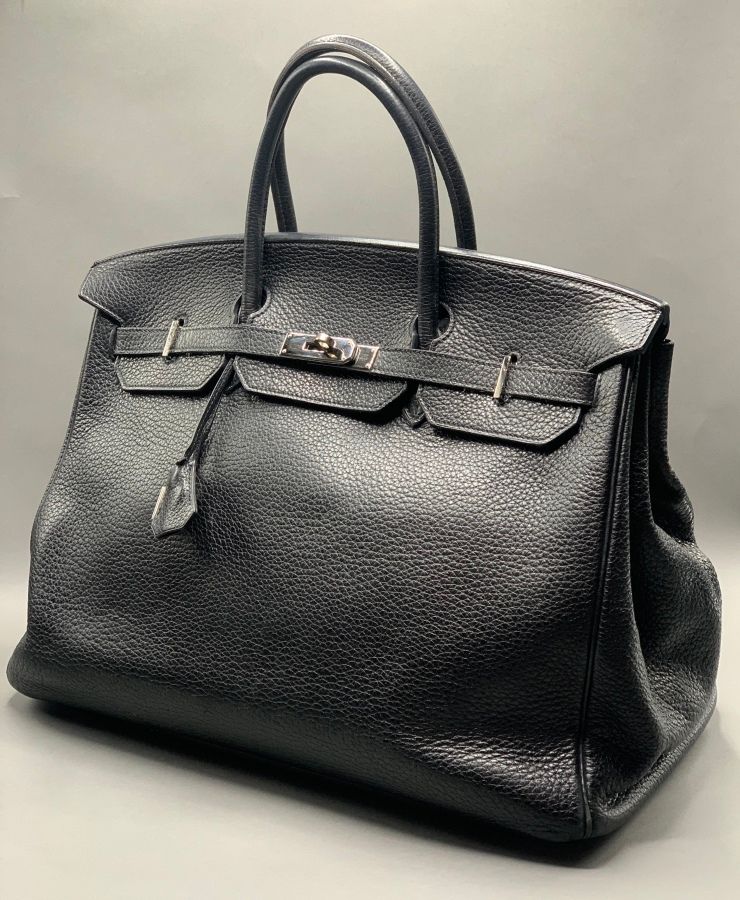 Null HERMES Paris 

Birkin" bag 40 in black "Clémence" taurillon, silver plated &hellip;