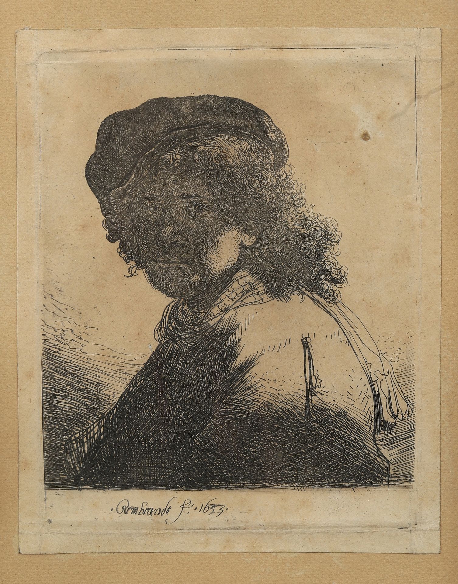 Null D'après REMBRANDT

Autoportrait

Gravure (taches)

14 x 11.5 cm