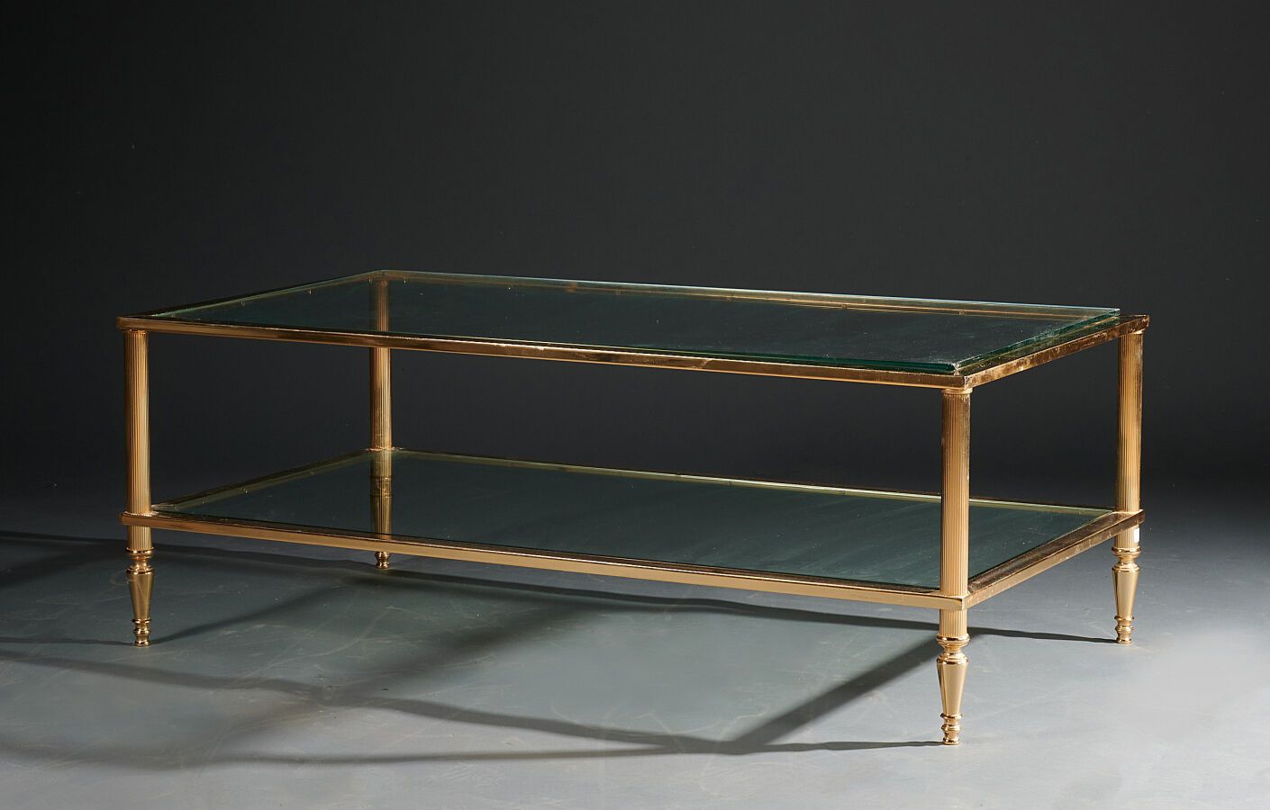 Null Coffee table with two glass tops in gold lacquered metal, Louis XVI style (&hellip;