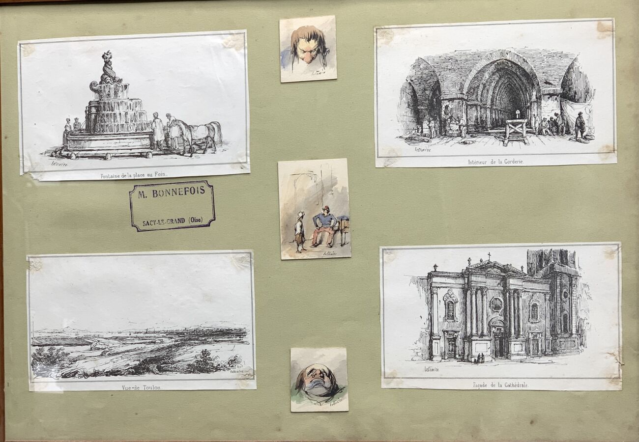Null 皮埃尔-勒图艾尔 (1798-1884)

带框架的四幅版画和三幅水彩画，表现了土伦的景色和人物的研究。

已签名的水彩画

三幅水彩画的尺寸：3.8&hellip;