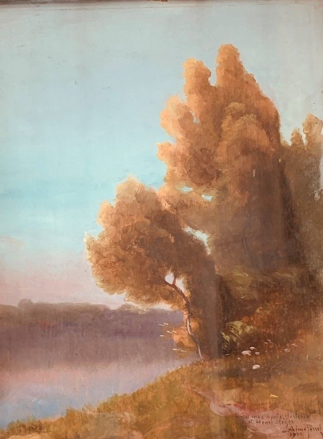 Null 艾梅-佩雷尔(XIX-XX)

湖边的风景与树木

纸上油彩，装在面板上

右下角有签名，日期为1900年，并写道："致我的朋友霍坦斯和亨利-斯托格(&hellip;