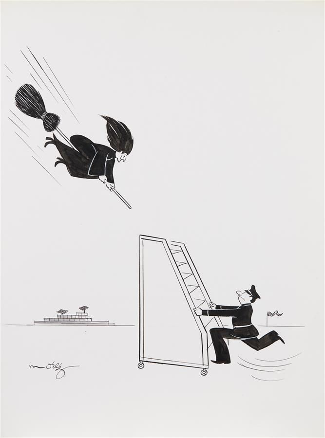 Null Henri MOREZ (1922-2017)
降落 
黑墨水和白色水粉画，左下角有签名
32.5 x 25 cm