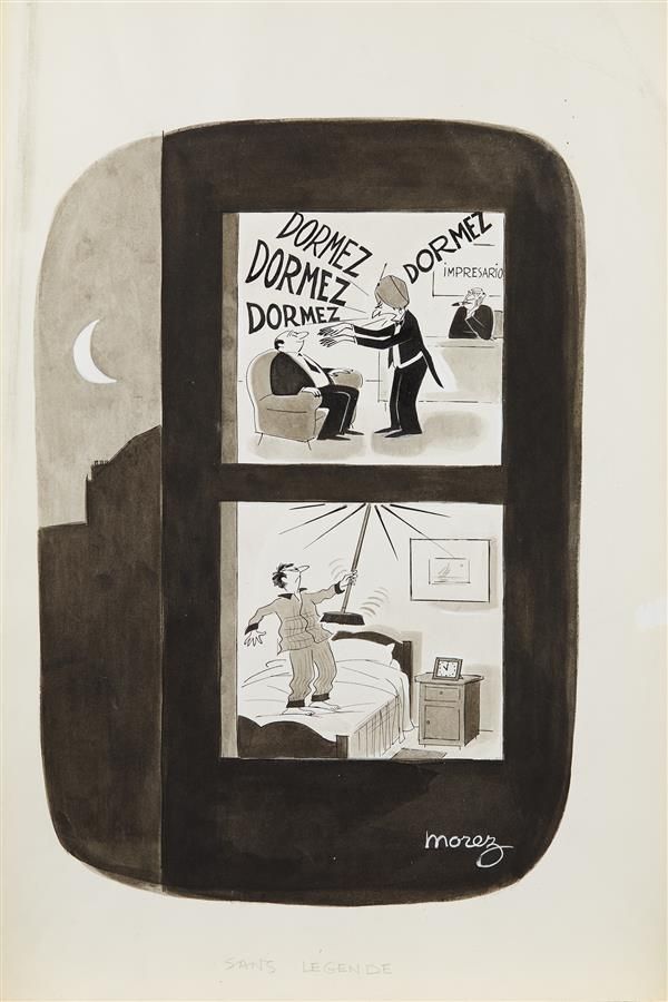 Null 亨利-莫尔兹(1922-2017)
没有传说（睡眠）
黑墨水，水墨和白色水粉，右下角有签名（背面有草图，折叠）。
50 x 32,5 cm