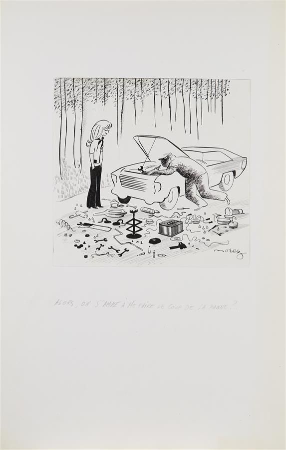Null Henri MOREZ (1922-2017)
所以，我对分解很感兴趣......
黑墨水和白色水粉画，右下角有签名 
20,5 x 21 cm